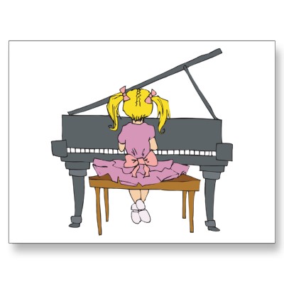Cartoon Girl on Girl At Piano Cartoon